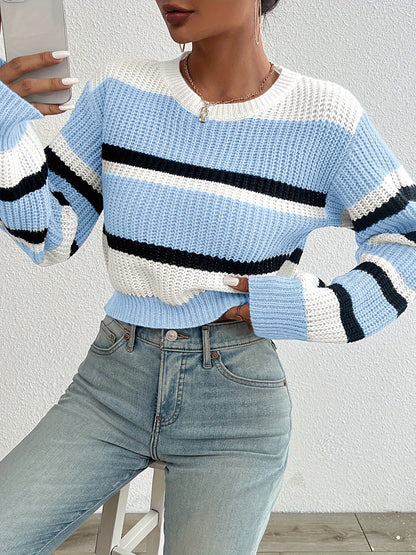 Trendy en comfortabele colorblock gebreide trui voor een stijlvolle herfst- en winterlook afbeelding 4