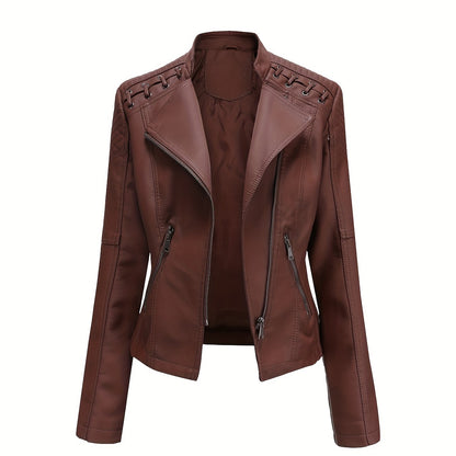 Stoer en stijlvol: Faux leren bikerjack met rits en lange mouw - Luxe katoenmix afbeelding 12