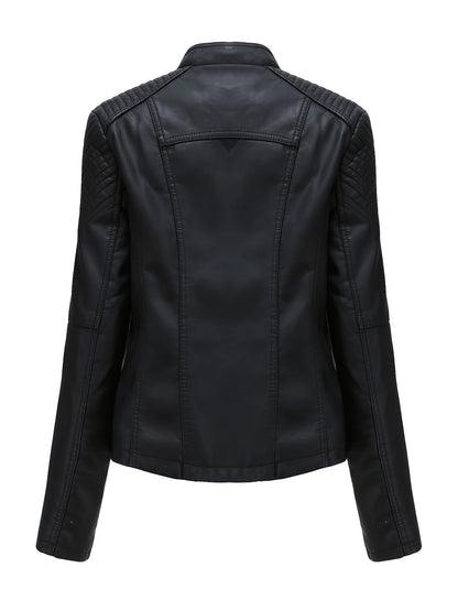 Stoer en stijlvol: Faux leren bikerjack met rits en lange mouw - Luxe katoenmix afbeelding 9