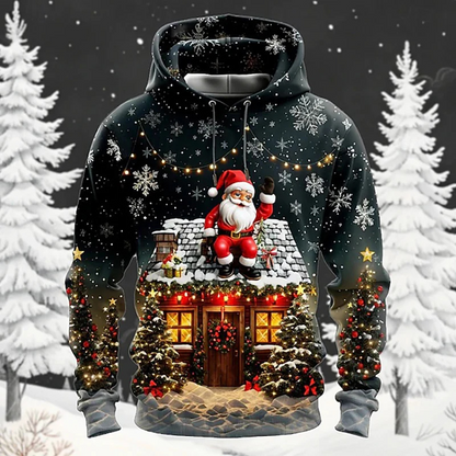 Feestelijke hoodie met rendier en sneeuwpop ontwerp