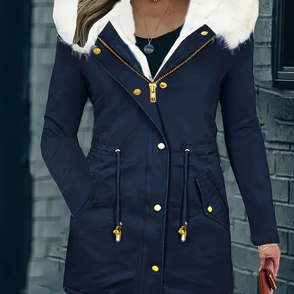 Stijlvolle en warme damesjas met capuchon en imitatiebont: perfect voor herfst en winter! Gemaakt van luxe katoenmix voor ultiem comfort. Shop nu! afbeelding 13