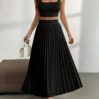 Hoge taille effen geplooide rok | Comfortabele en duurzame katoenmix | Voor elke gelegenheid | Flatterende pasvorm afbeelding 7