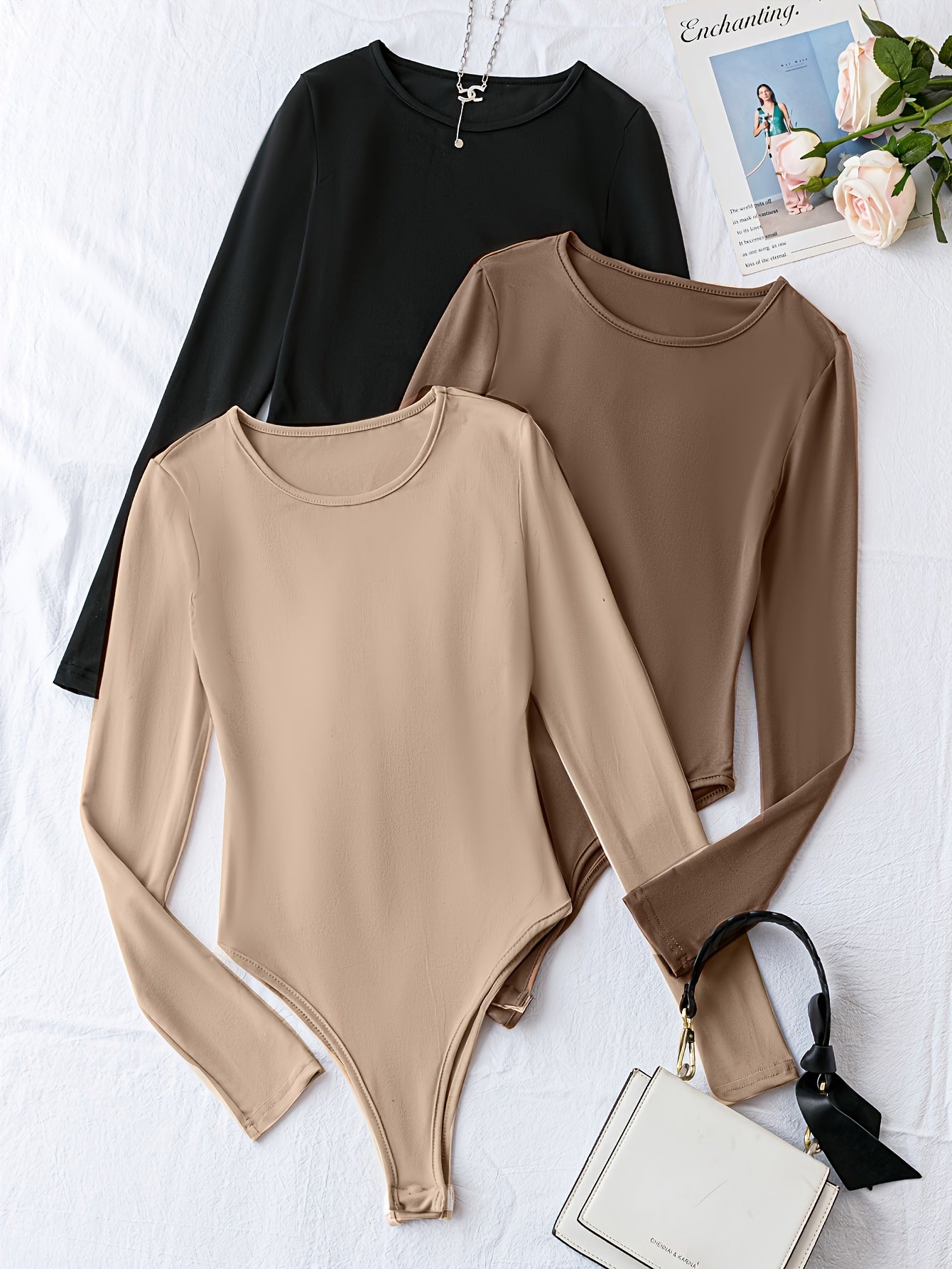 Set van 3 Casual Bodysuits met Lange Mouwen en Ronde Hals – Comfort en Stijl in Eén! Perfect voor Lente en Herfst. Gemaakt van Hoogwaardige Katoenmix. Shop Nu! afbeelding 2