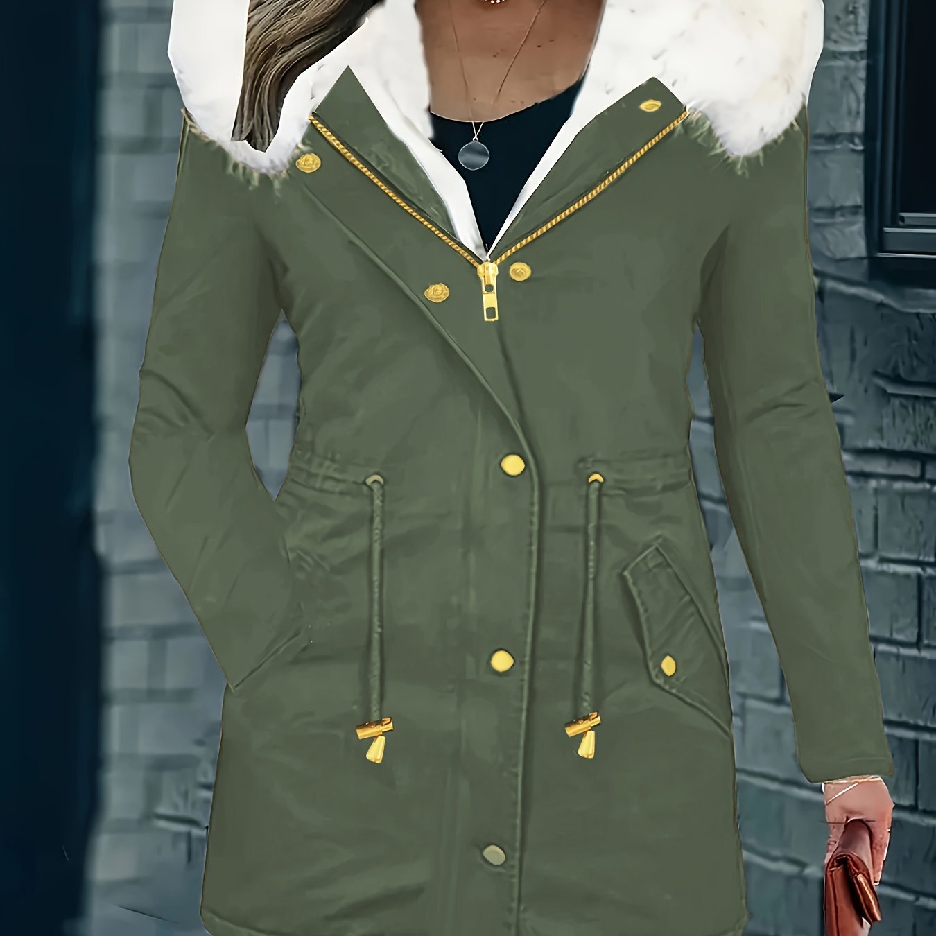 Stijlvolle en warme damesjas met capuchon en imitatiebont: perfect voor herfst en winter! Gemaakt van luxe katoenmix voor ultiem comfort. Shop nu! afbeelding 15