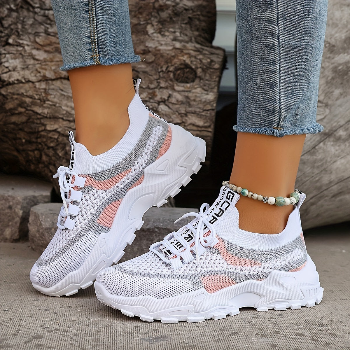 Colorblock gebreide sneakers afbeelding 4