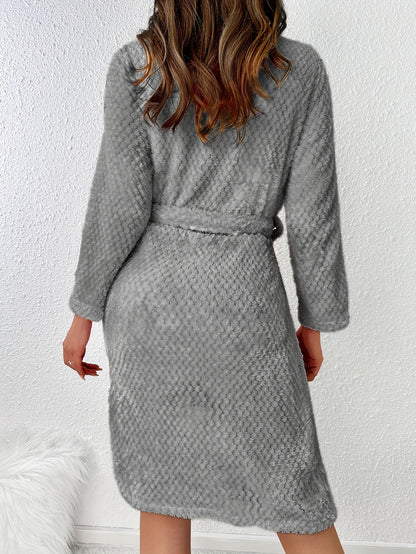 Luxe fleece-gevoerde damesbadjas voor herfst & winter - comfortabel en stijlvol afbeelding 4