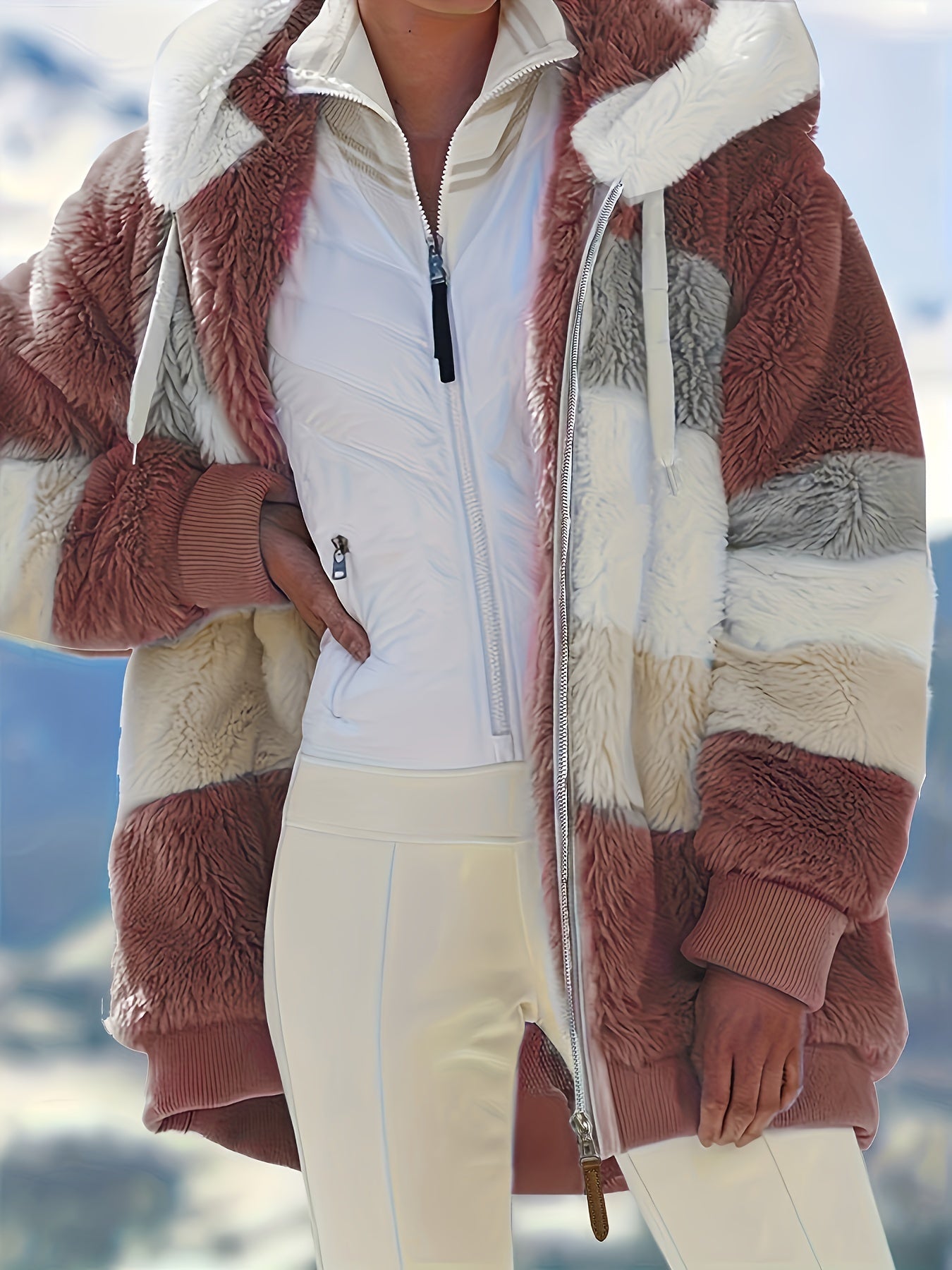 Warme fuzzy winterjas met capuchon afbeelding 4