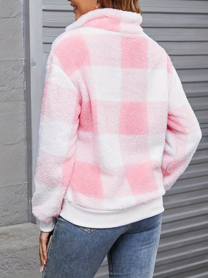 Trendy geruite fleece pullover - warme en stijlvolle must-have voor herfst en winter! Ontdek het comfort en de luxe van deze katoenen mix. Shop nu! afbeelding 5