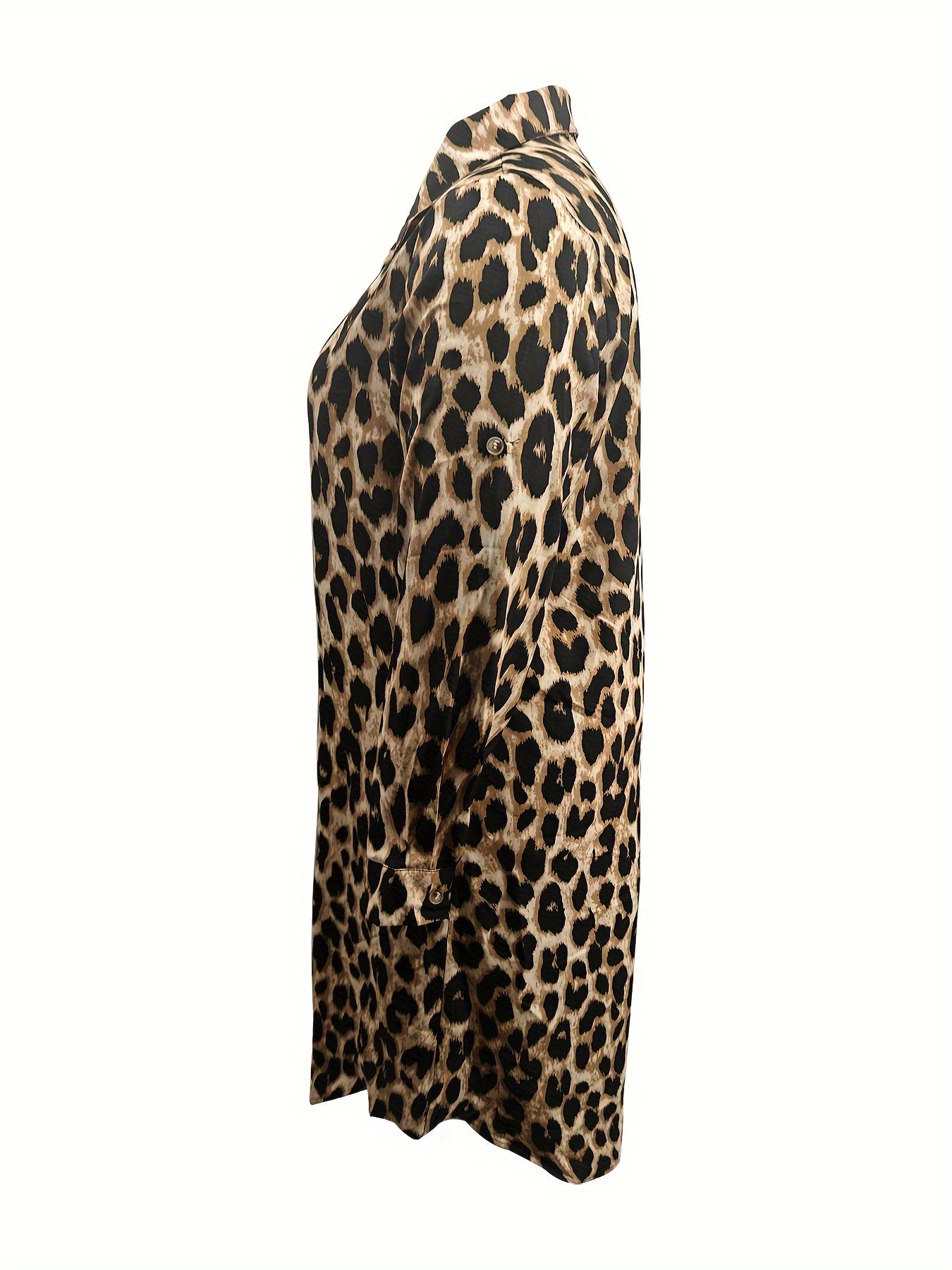 Trendy en comfortabele luipaardprint jurk voor elke gelegenheid - Elena dames overhemdjurk met lange mouwen afbeelding 2