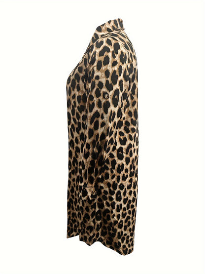 Trendy en comfortabele luipaardprint jurk voor elke gelegenheid - Elena dames overhemdjurk met lange mouwen afbeelding 2