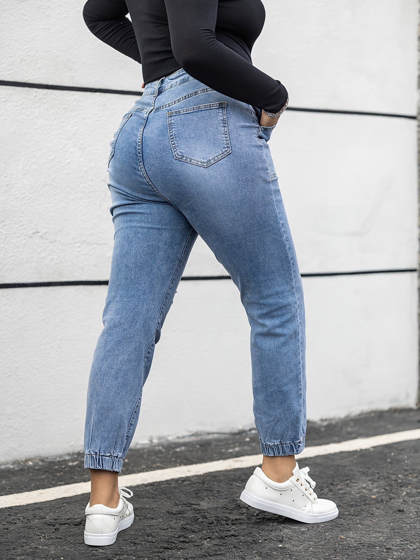 Casual Damesjeans in Gewassen Blauw met Grote Zakken | Comfortabele Regular Fit | Trendy en Duurzaam | Voor de Moderne Vrouw afbeelding 5