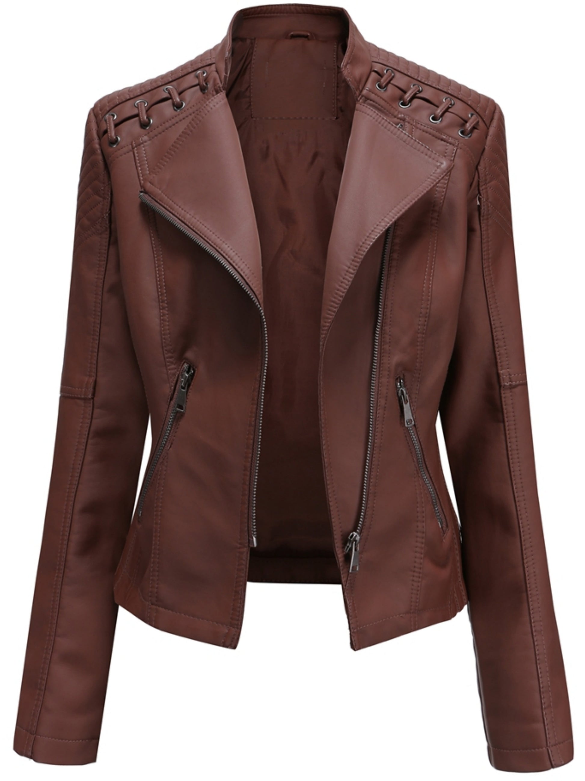 Stijlvolle waterbestendige PU leren ritsjas: perfect voor herfst en winter! Met luxe uitstraling en skinny fit voor een tijdloze look. Shop nu. afbeelding 9