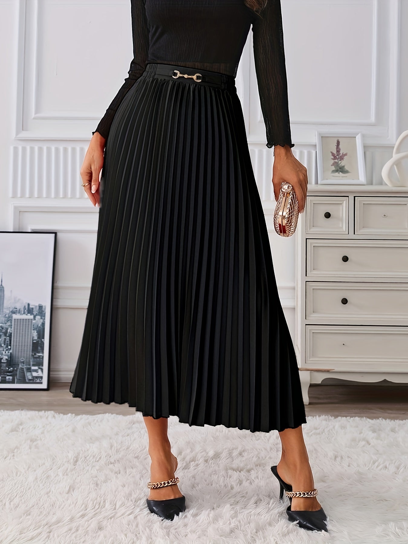 Hoge Taille Rok met Kettingdetail | Verfijnde zomerstijl | Katoenmix afbeelding 2