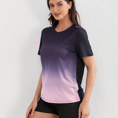 Modieuze en comfortabele ombre sport T-shirt voor dames | Hoog-elastische katoenmix | Geschikt voor elke sport | Ombre-print | All-seasons shirt afbeelding 15