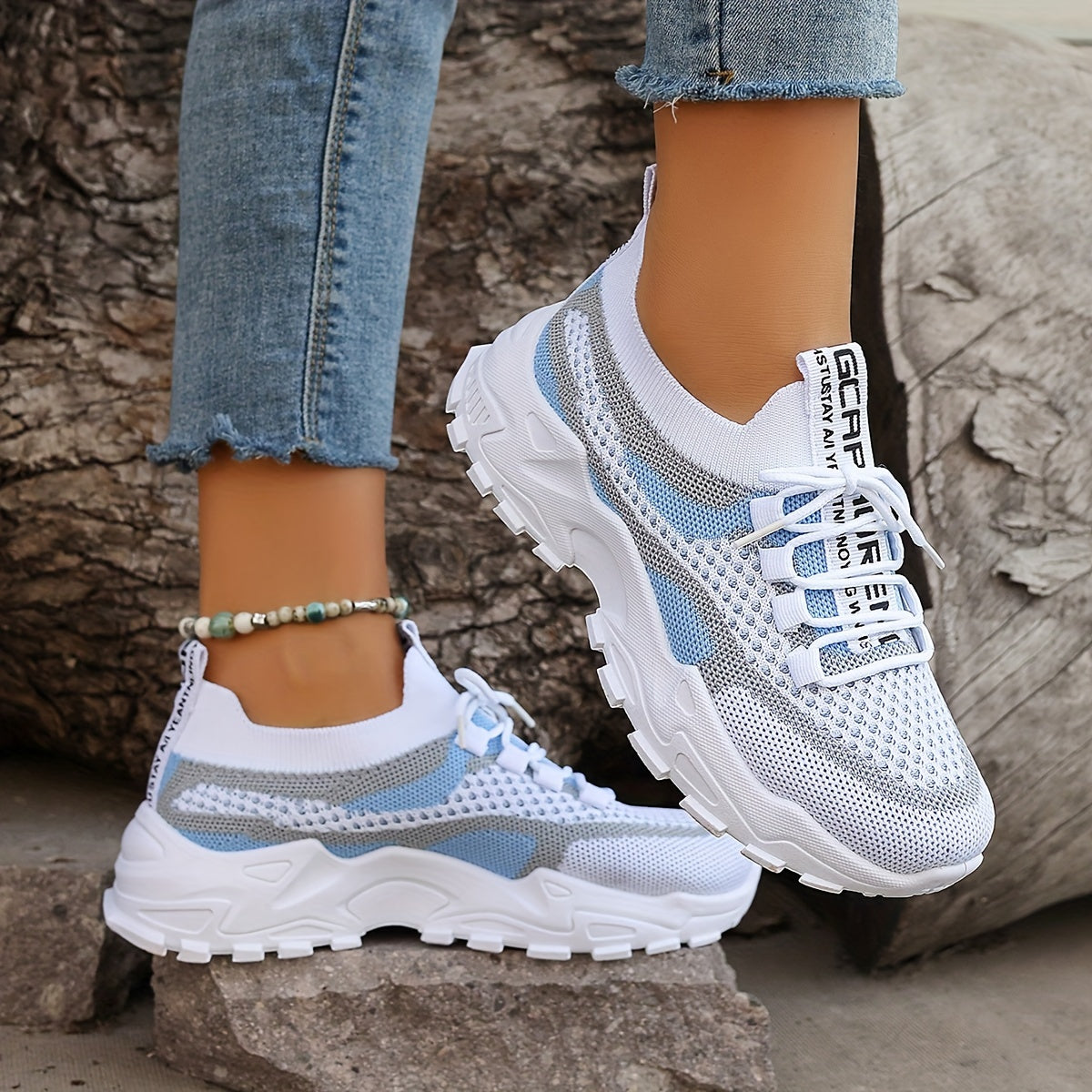 Colorblock gebreide sneakers afbeelding 9