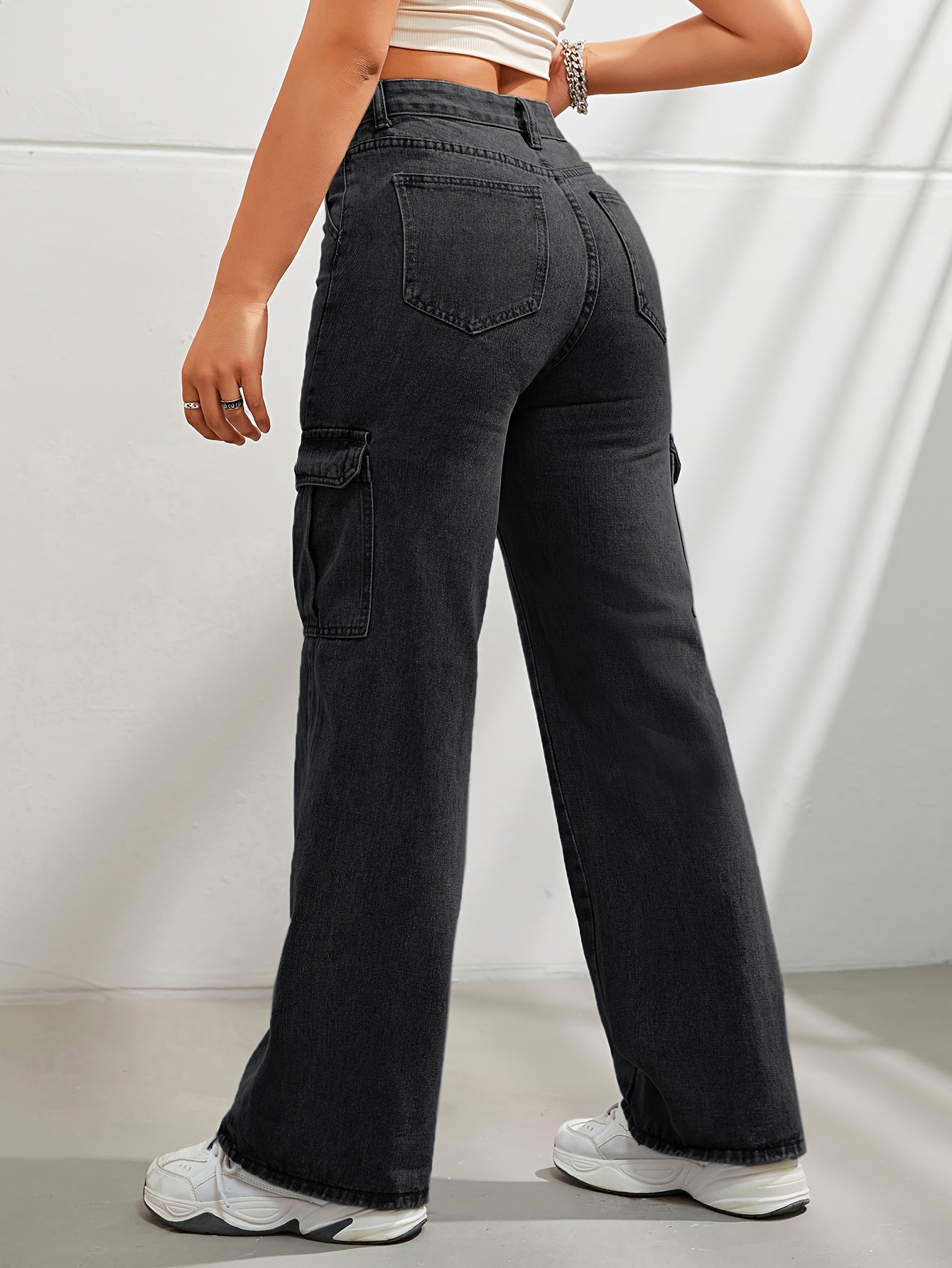 Stijlvolle en comfortabele denim cargobroek met wijde pijpen - Ideaal voor elke dag afbeelding 3