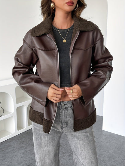Dames leren jas met kunstbont kraag - modieus en warm voor herfst en winter afbeelding 6