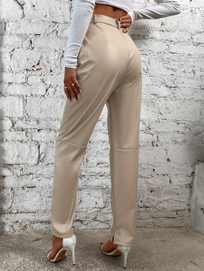 Stijlvolle imitatieleren broek voor herfst en winter | Comfy en trendy weekend look | Gemaakt van hoogwaardig PU-leer met luxe uitstraling | Effen kleur met knoopdetails | Perfect voor elke casual gelegenheid afbeelding 11