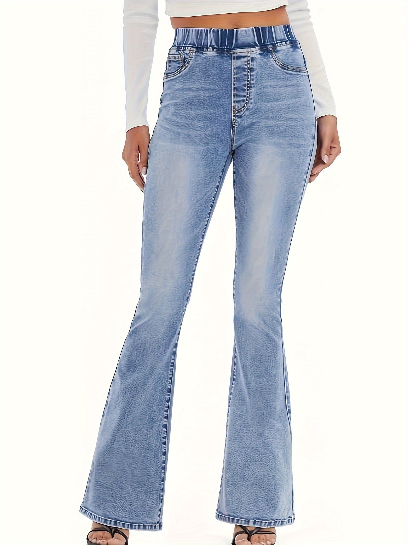 Vintage Stijl Damesbroek: Elastische Taille & Uitlopende Pijpen | Hoogwaardig Denim | Perfect voor Lente en Herfst afbeelding 3