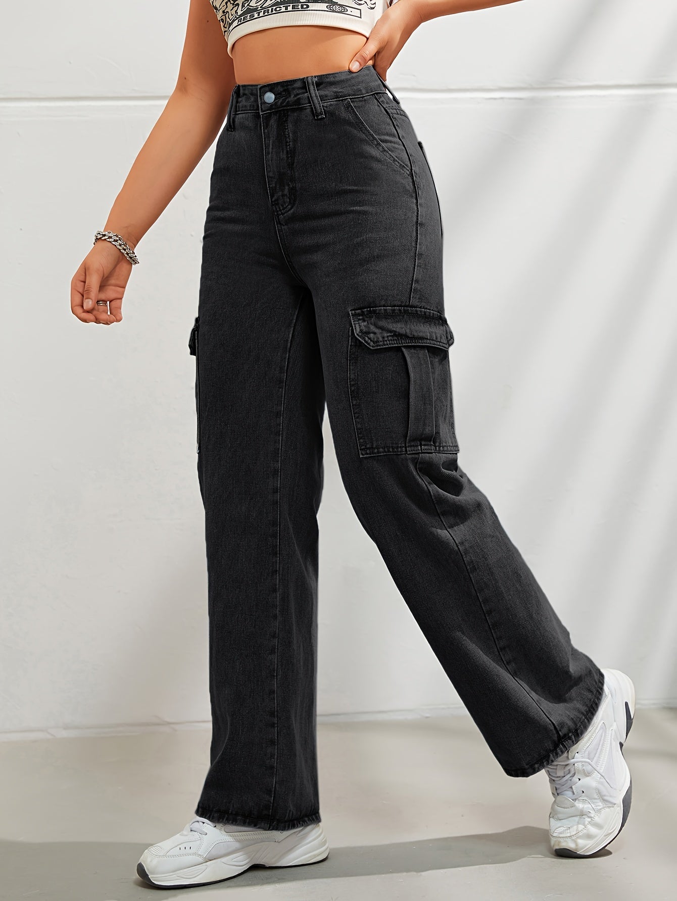 Stijlvolle en comfortabele denim cargobroek met wijde pijpen - Ideaal voor elke dag afbeelding 9