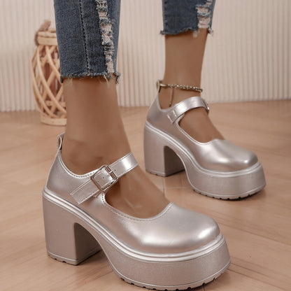 Moderne metallic zilveren platformpumps - comfortabel en stijlvol afbeelding 2