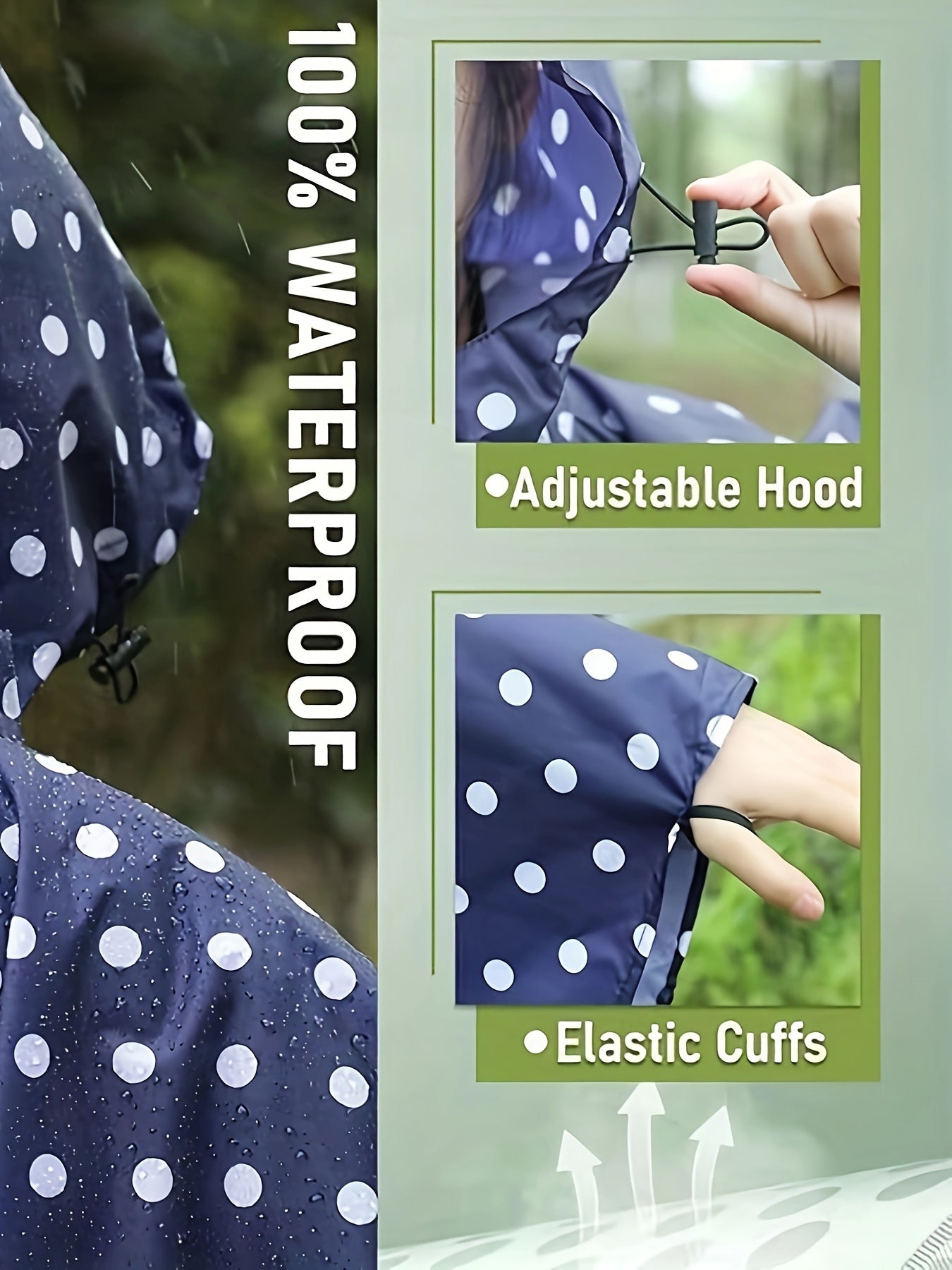 Stijlvolle Regenponcho-Jack: Klassieke Stippenprint van Katoenmix | Lente & Zomer Beschermd Tegen Regen | Lichtgewicht & Ademend met Ritssluiting afbeelding 10