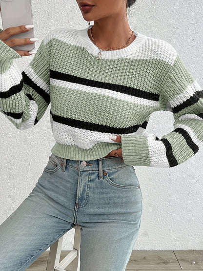 Trendy en comfortabele colorblock gebreide trui voor een stijlvolle herfst- en winterlook afbeelding 3