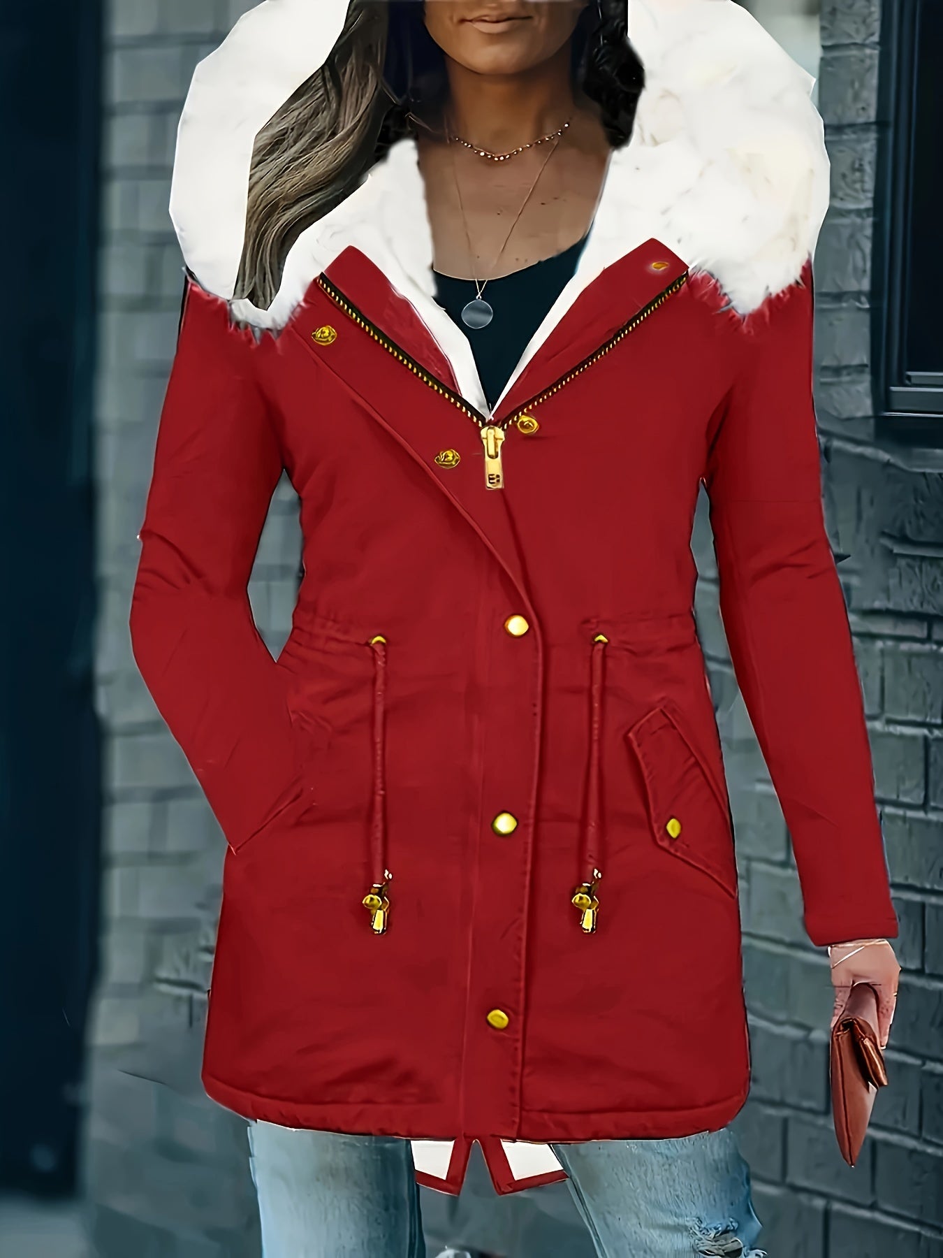 Stijlvolle en warme damesjas met capuchon en imitatiebont: perfect voor herfst en winter! Gemaakt van luxe katoenmix voor ultiem comfort. Shop nu! afbeelding 9