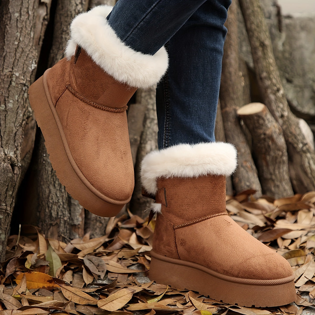Effen damessnowboots met pluche voering afbeelding 5