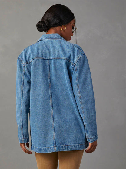 Lange gewassen blauwe spijkerjas: stijlvolle lente en herfst essential afbeelding 5