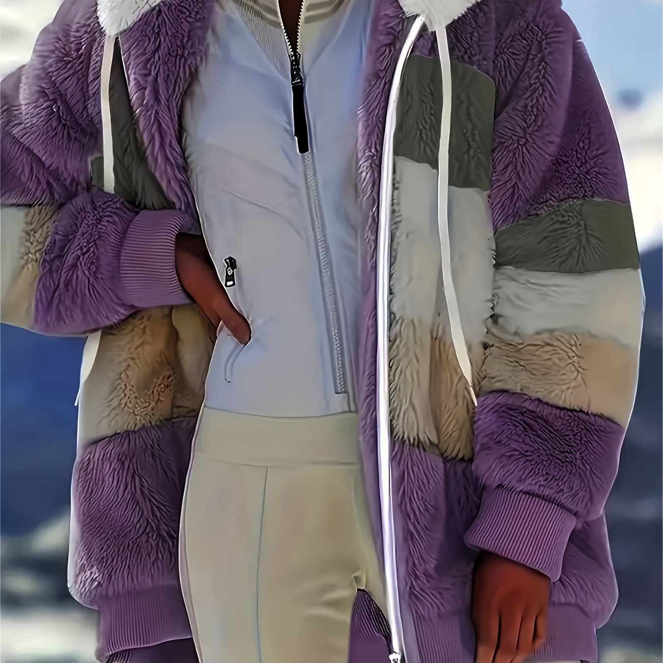 Warme fuzzy winterjas met capuchon afbeelding 18