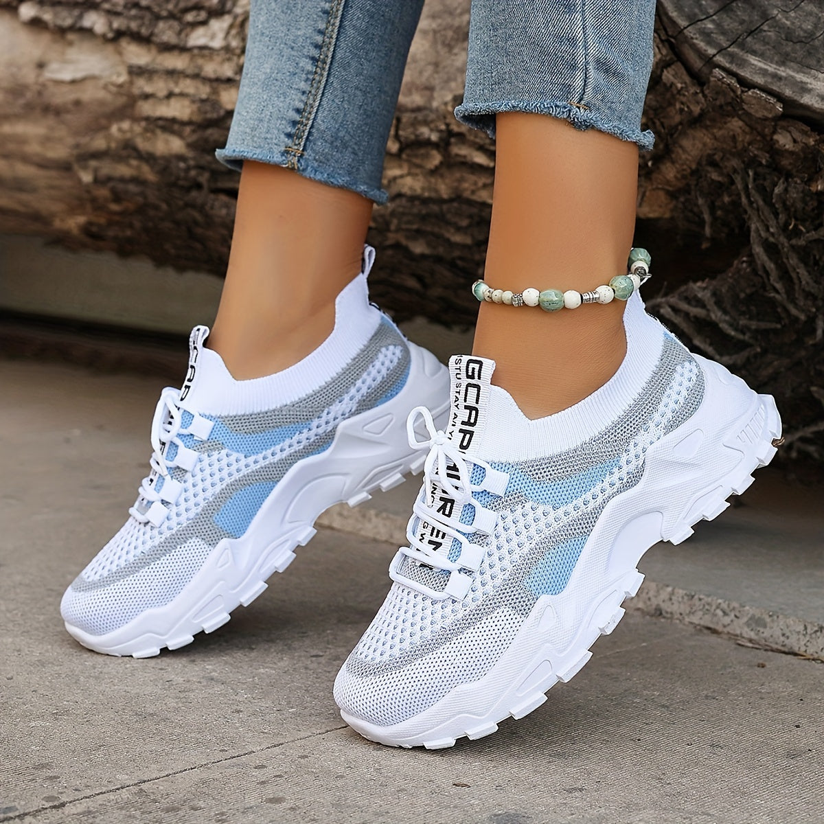 Colorblock gebreide sneakers afbeelding 2