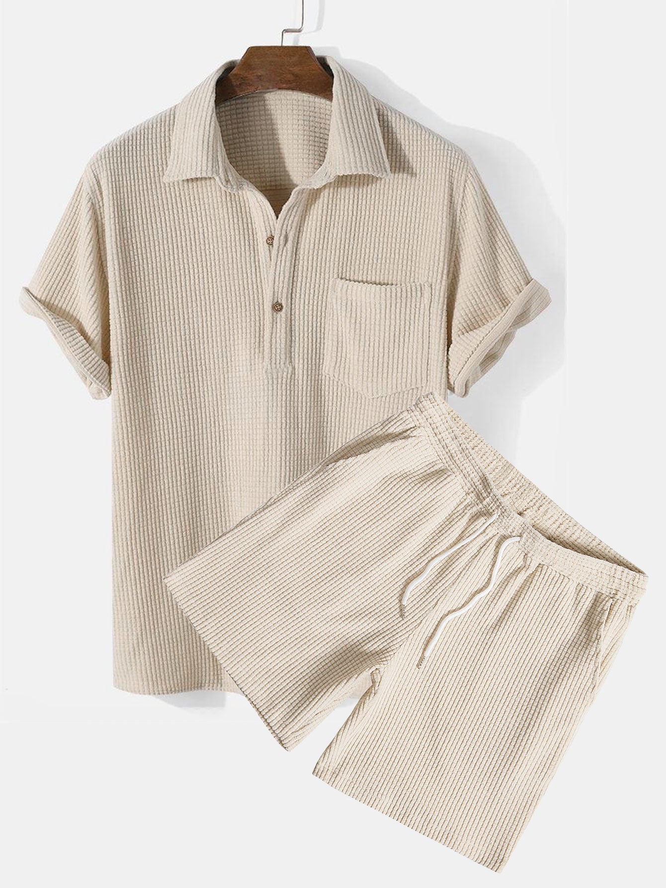 Stijlvolle Wafelpoloshirt en -shorts voor Heren