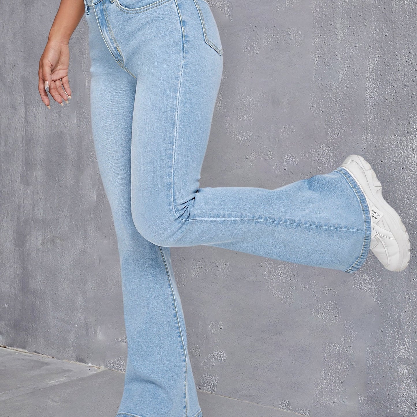 Blauwe slim fit flare jeans | Hoge stretch & trendy look | Voor dames | Katoenmix met elasticiteit afbeelding 6
