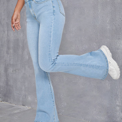 Blauwe slim fit flare jeans | Hoge stretch & trendy look | Voor dames | Katoenmix met elasticiteit afbeelding 6