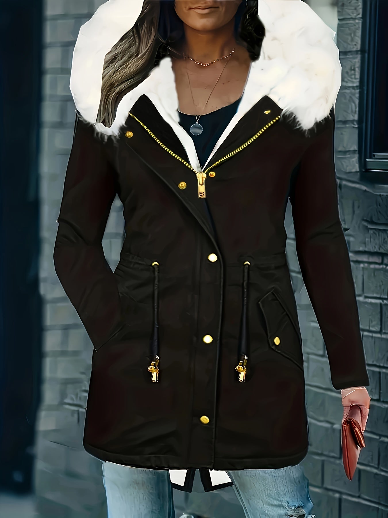 Stijlvolle en warme damesjas met capuchon en imitatiebont: perfect voor herfst en winter! Gemaakt van luxe katoenmix voor ultiem comfort. Shop nu! afbeelding 8