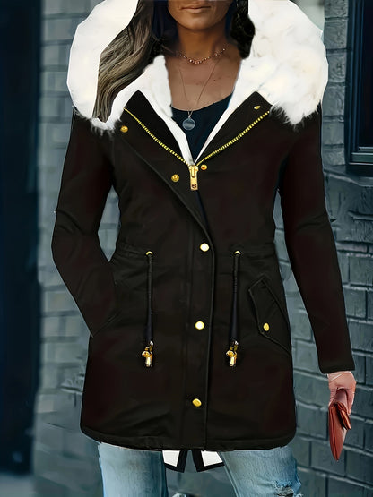 Stijlvolle en warme damesjas met capuchon en imitatiebont: perfect voor herfst en winter! Gemaakt van luxe katoenmix voor ultiem comfort. Shop nu! afbeelding 8