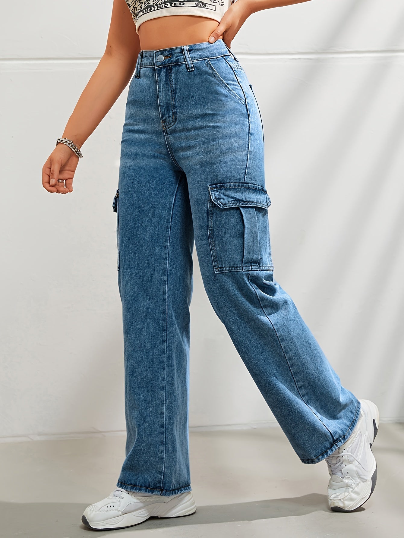 Stijlvolle en comfortabele denim cargobroek met wijde pijpen - Ideaal voor elke dag afbeelding 6