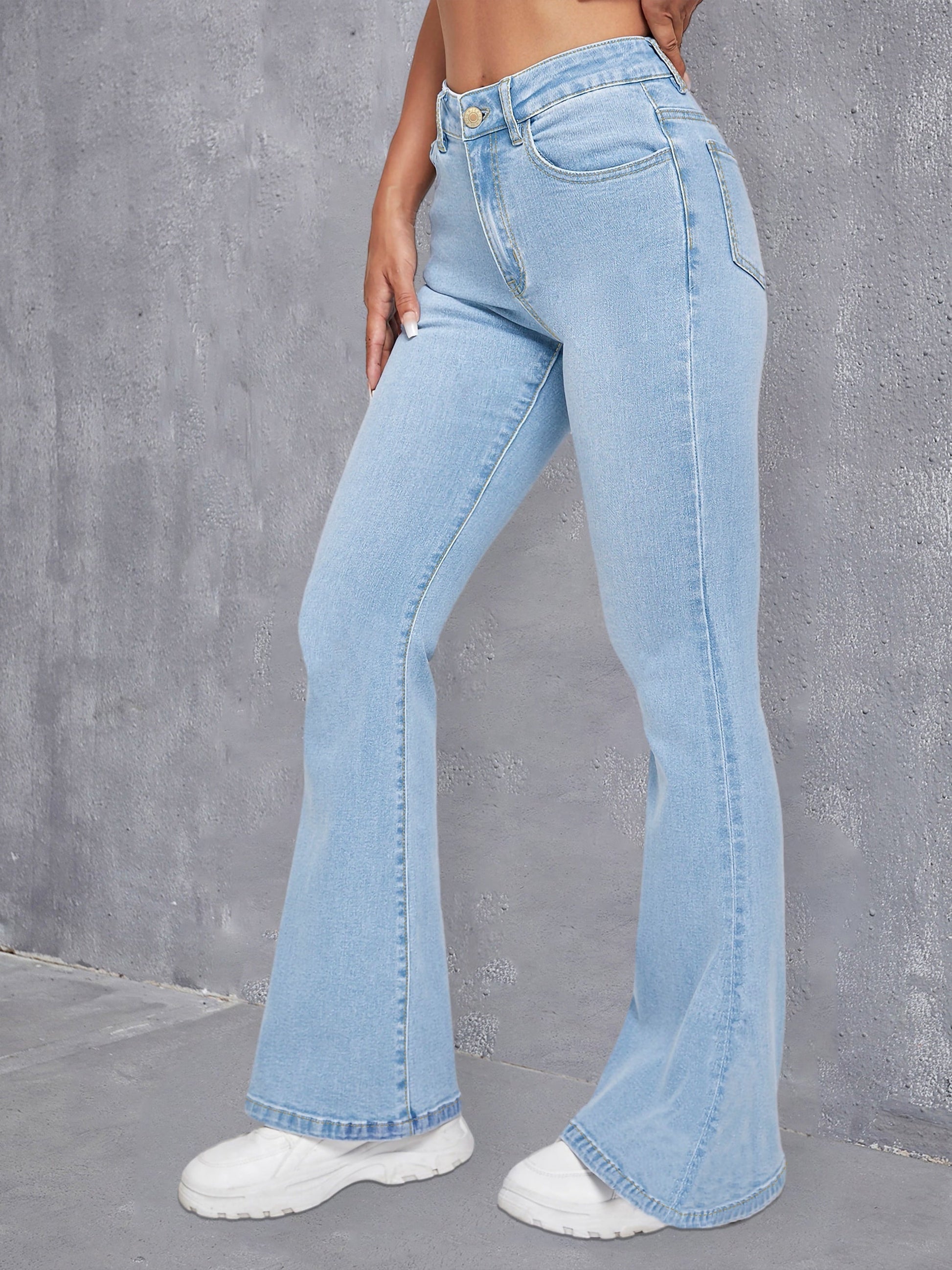 Blauwe slim fit flare jeans | Hoge stretch & trendy look | Voor dames | Katoenmix met elasticiteit afbeelding 2