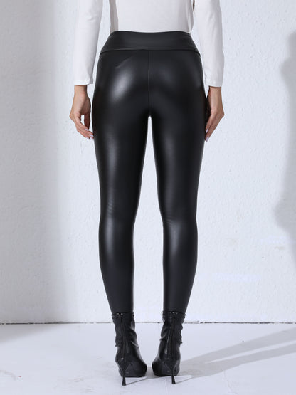 Stijlvolle en comfortabele PU-leer sportleggings voor herfst en winter buitenavonturen afbeelding 3