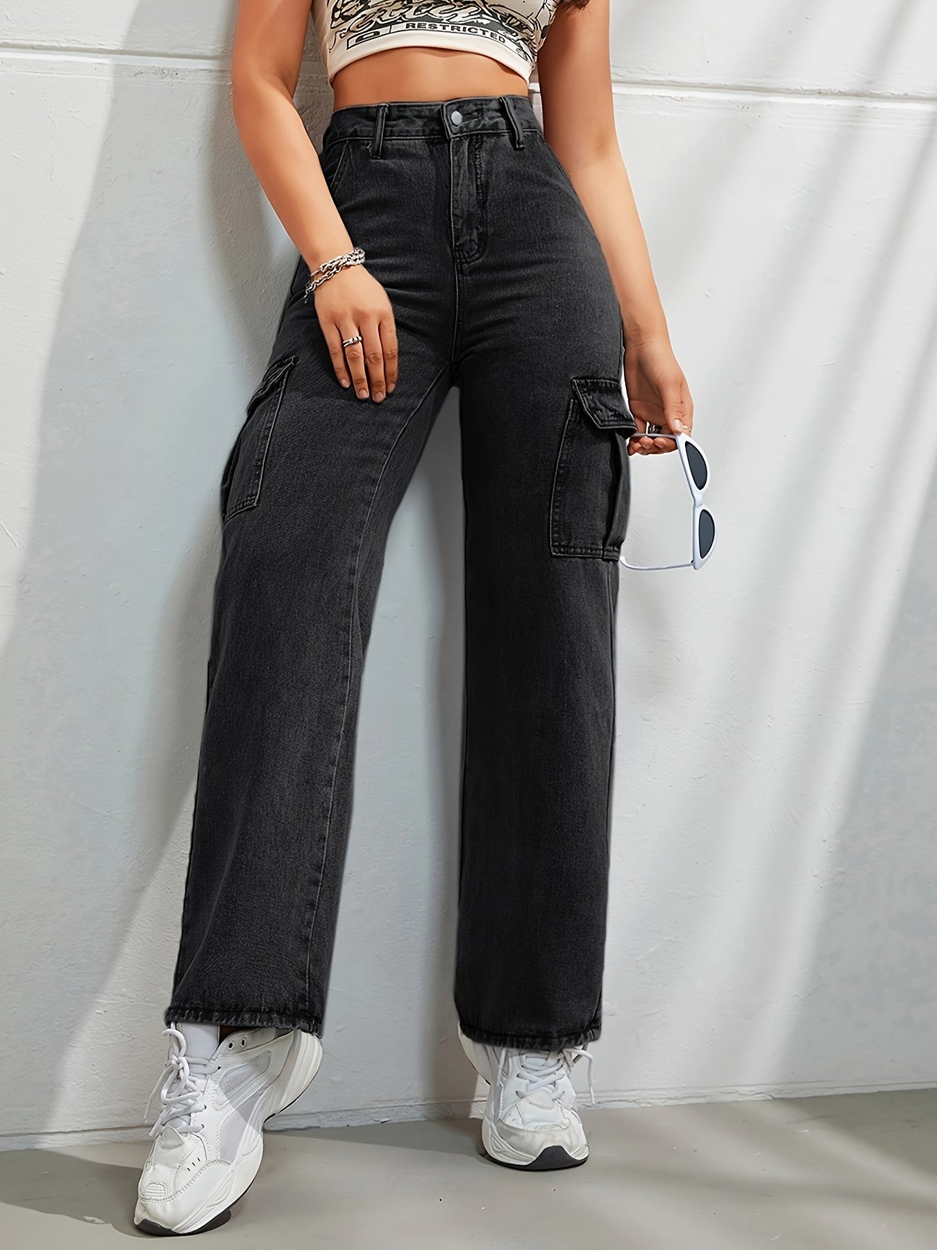 Stijlvolle en comfortabele denim cargobroek met wijde pijpen - Ideaal voor elke dag afbeelding 5