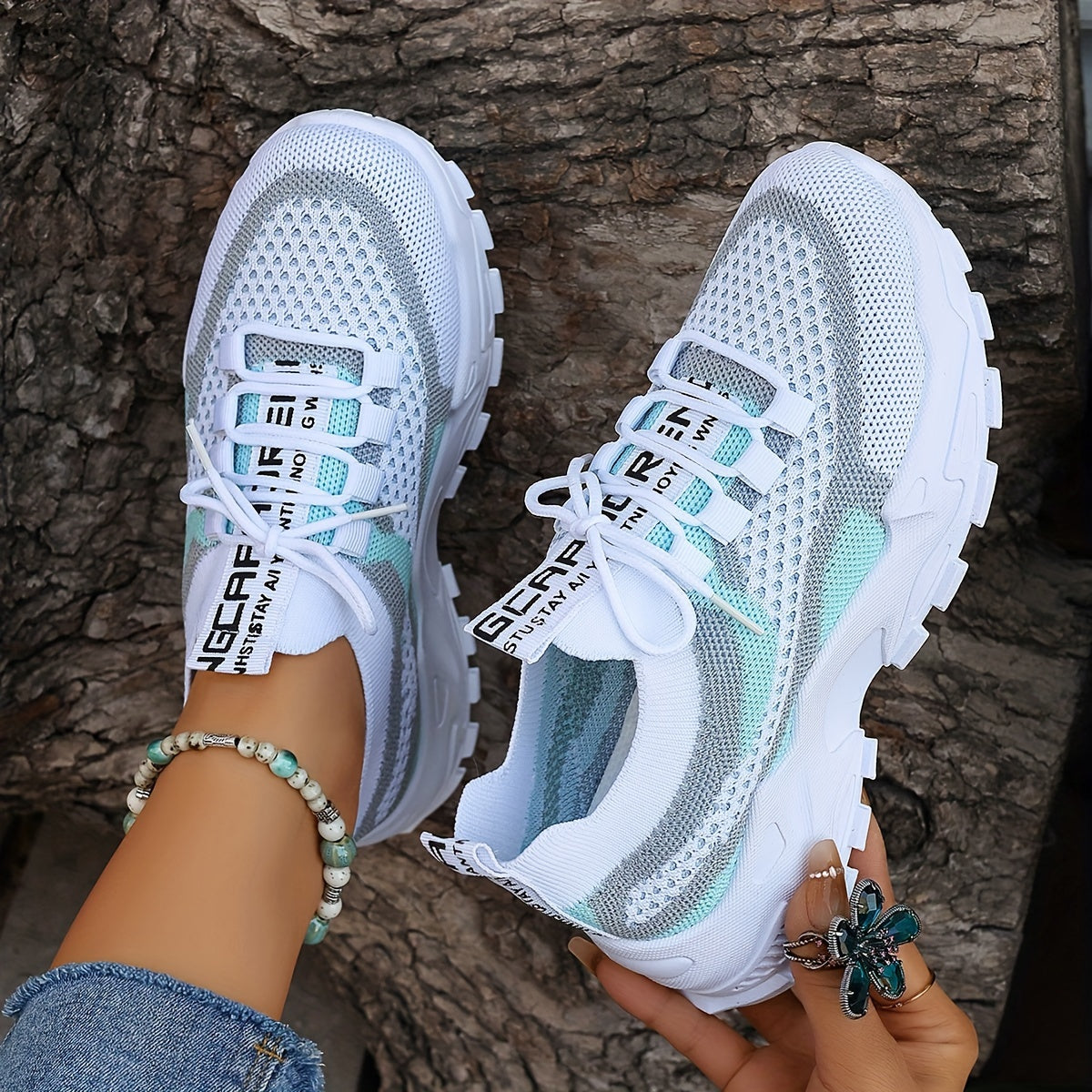 Colorblock gebreide sneakers afbeelding 6