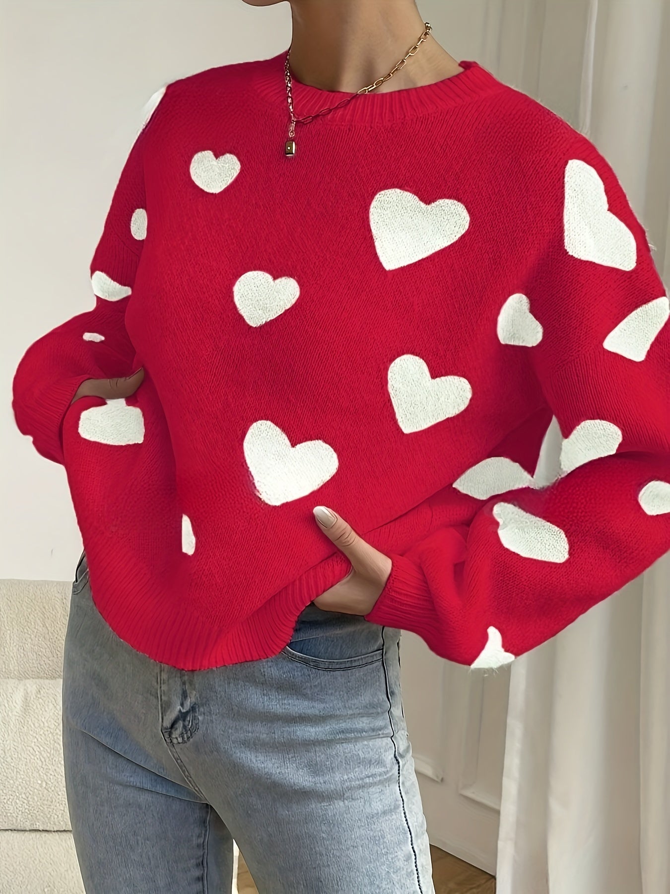 Stijlvolle dames trui met hartpatroon | Zachte en warme herfstkleding | 100% hoogwaardige katoenmix afbeelding 11