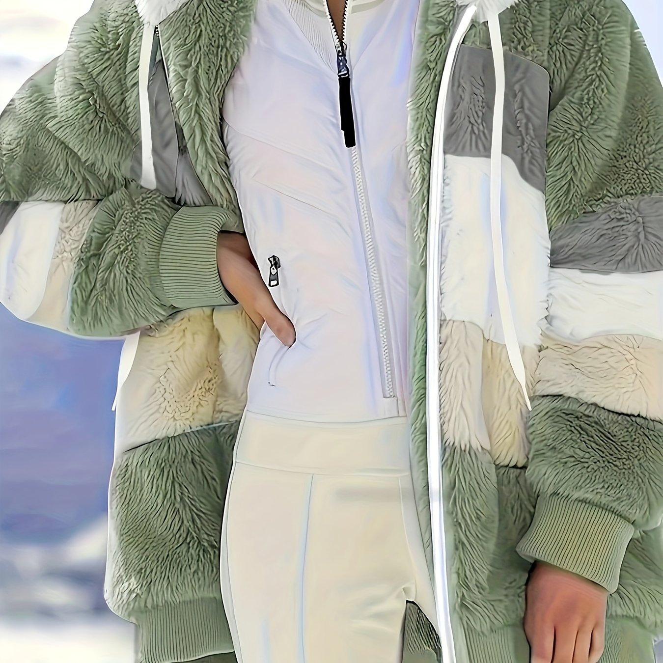 Warme fuzzy winterjas met capuchon afbeelding 17