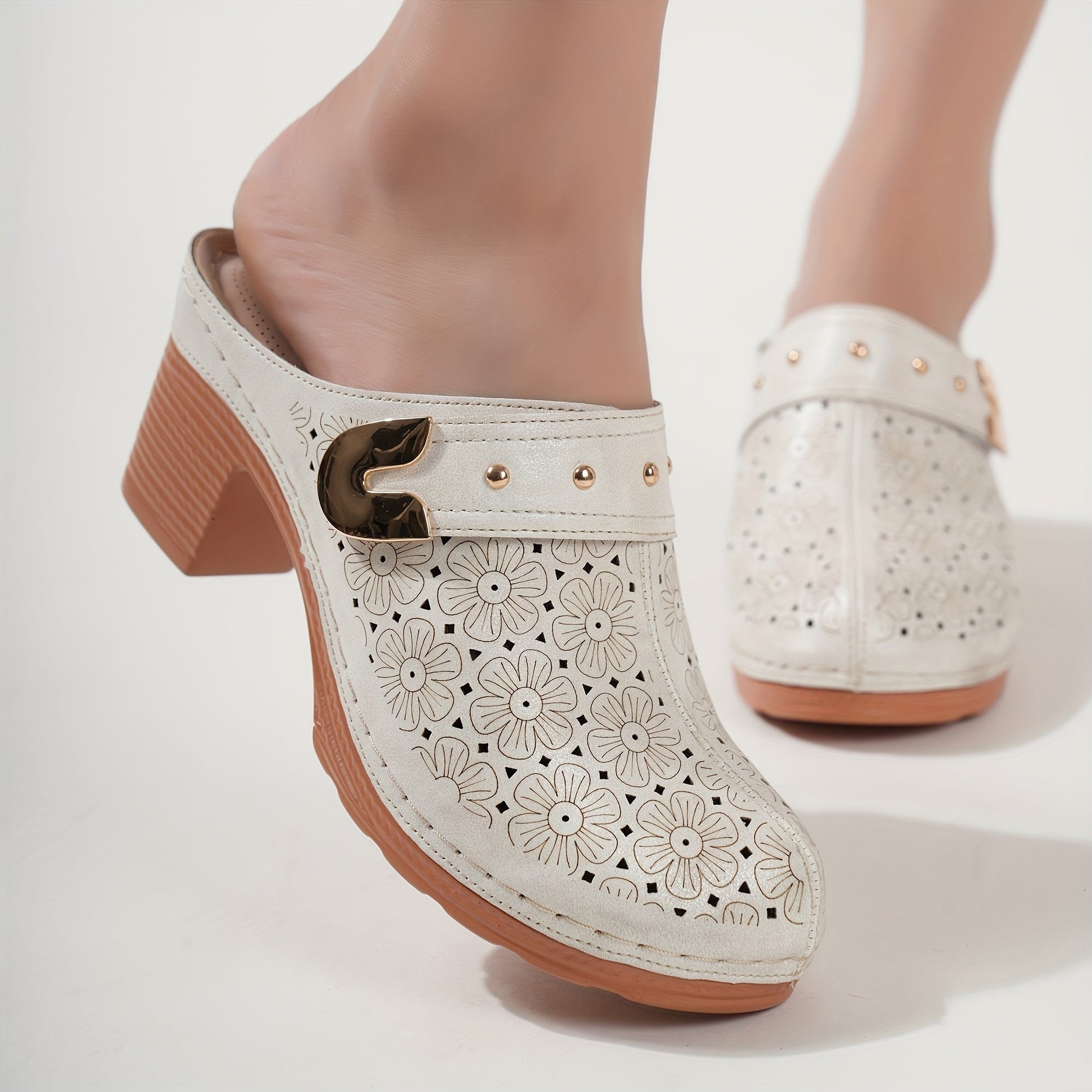 Stijlvolle Bloemen Mules met Hoge Hakken - Elegantie en Comfort in één | Shop Nu! afbeelding 3