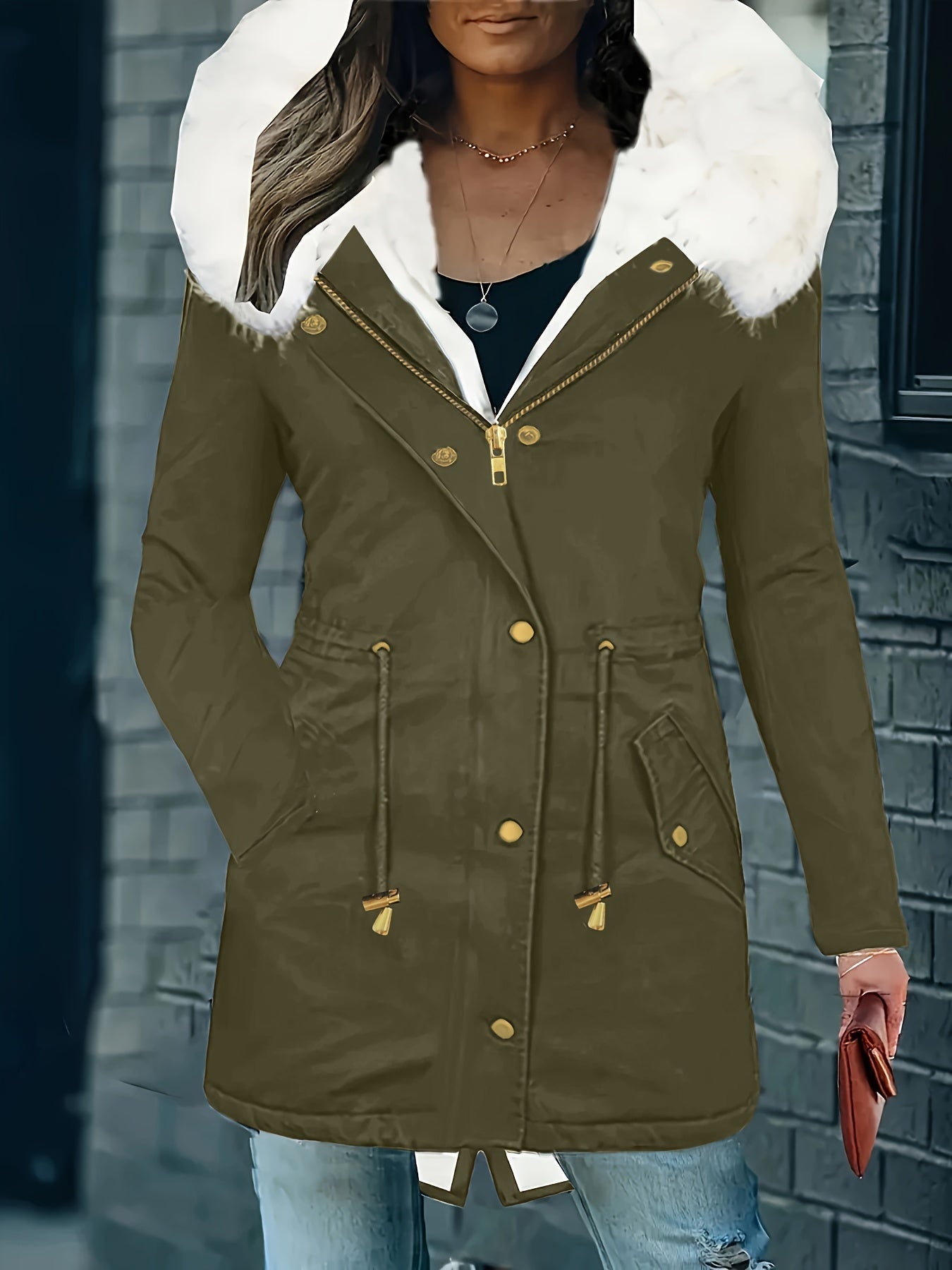 Stijlvolle en warme damesjas met capuchon en imitatiebont: perfect voor herfst en winter! Gemaakt van luxe katoenmix voor ultiem comfort. Shop nu! afbeelding 4
