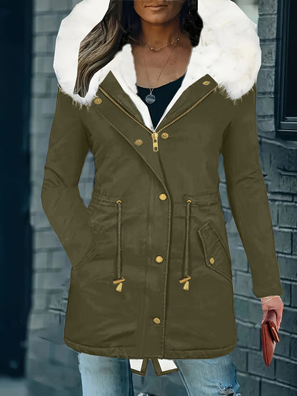 Stijlvolle en warme damesjas met capuchon en imitatiebont: perfect voor herfst en winter! Gemaakt van luxe katoenmix voor ultiem comfort. Shop nu! afbeelding 4