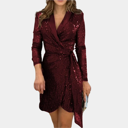 Zwarte elegante dames blazerjurk met ceintuur en glitter