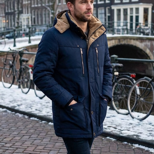 Finn | Dikke winterjas voor heren met capuchon en diepe zakken