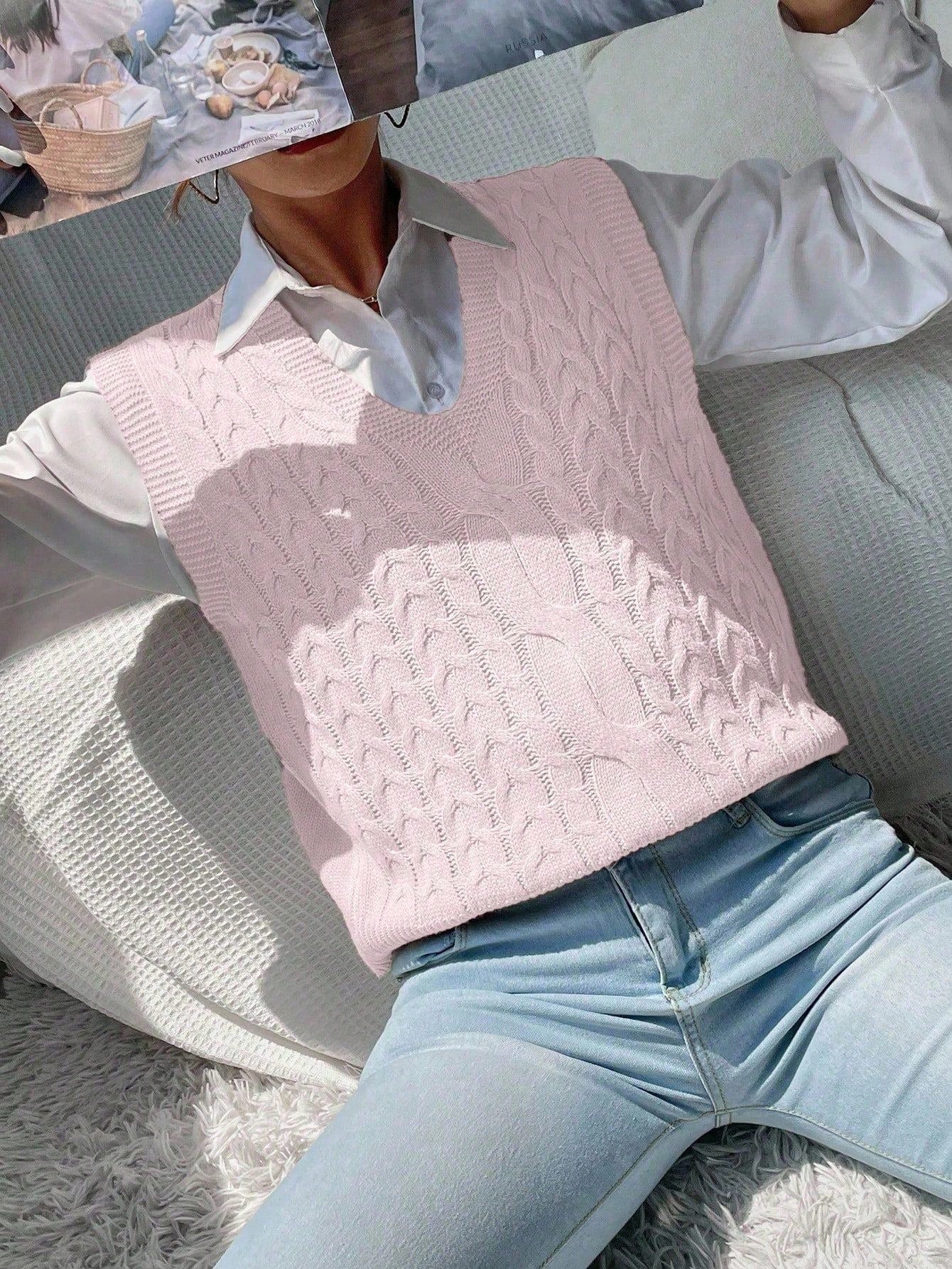 Gebreide top met V-hals en kabel-knit patroon in casual stijl voor dames-56